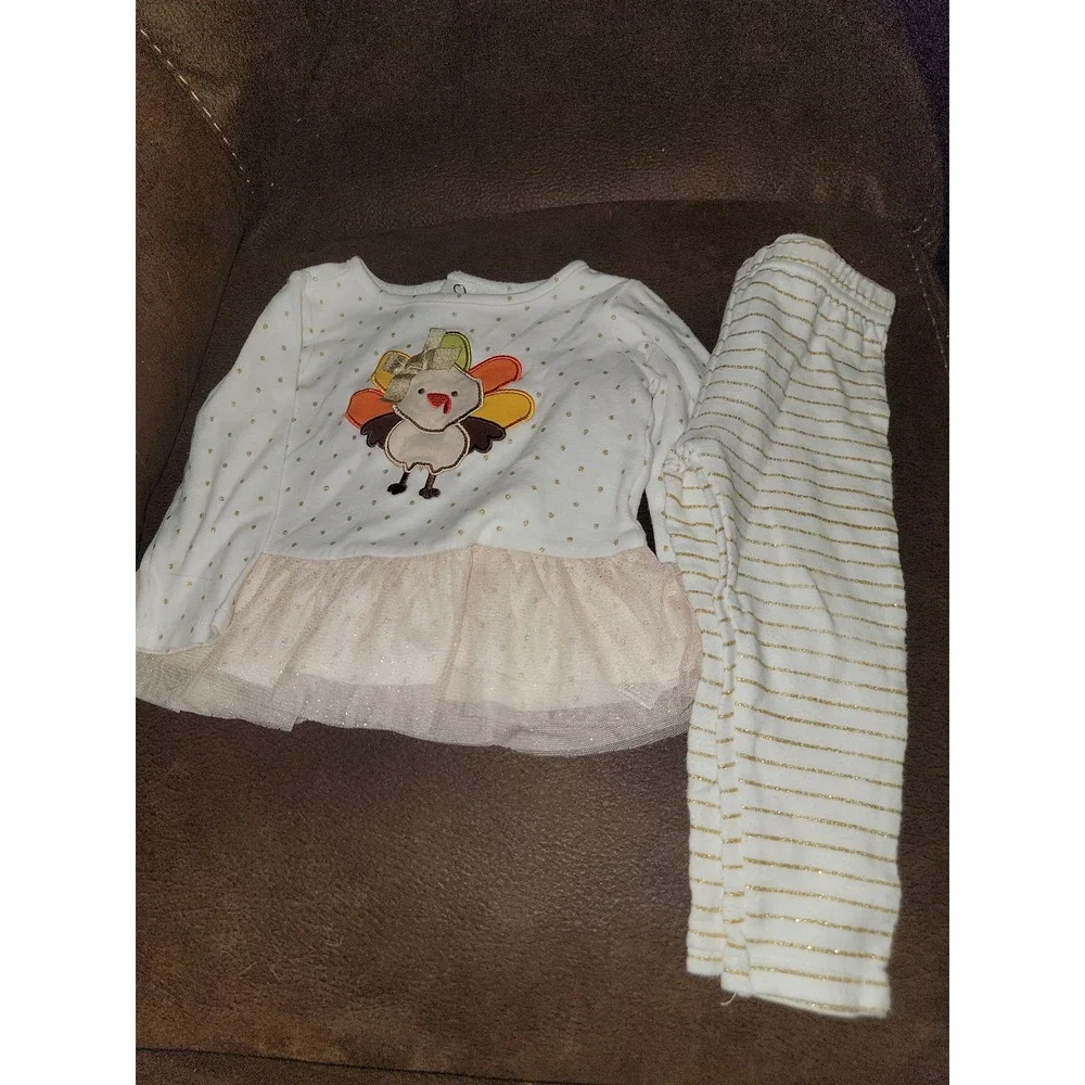 Baby essentials fall Thanksgiving turkey outfit top and leggings size 18 months